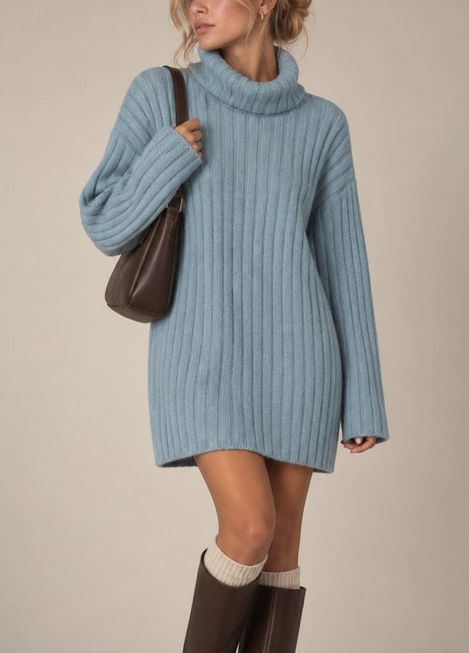 NWT Abercrombie & Fitch Turtleneck Sweater Dress Size XSP Blue Ribbed Knit Cozy